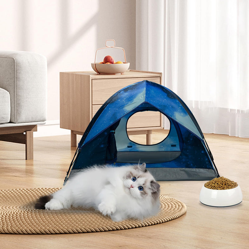 Outdoor Waterproof Pet Camping Tent, Cave Bed for Indoor Cats and Small Dogs, Portable Cat House Dog House, 21.6x21.6x14.9'', Navy Blue, S. - PawsPlanet Australia