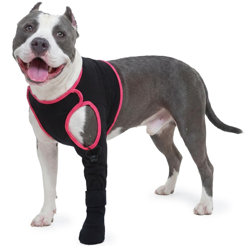 FUAMEY Dog Front Leg Sleeve After Surgery, Anti Slip Socks for Dogs to Prevent Licking, Breathable Dog Cone Alternative Paw Protection, Elbow Care, Pressure Sores（Left, L Black-Red Large Left Front Leg
