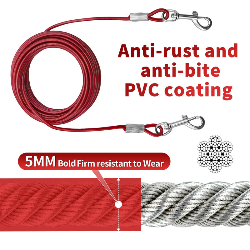 Dog Tie Out Cable and Stake 34ft, Heavy Duty Dog Chains for Outside with Lockable Hook, Pet Runner Cable Leads for Medium Large Dogs Up to 250 LBS,Comfort Grip for Daily Walking/Outdoor Red - PawsPlanet Australia