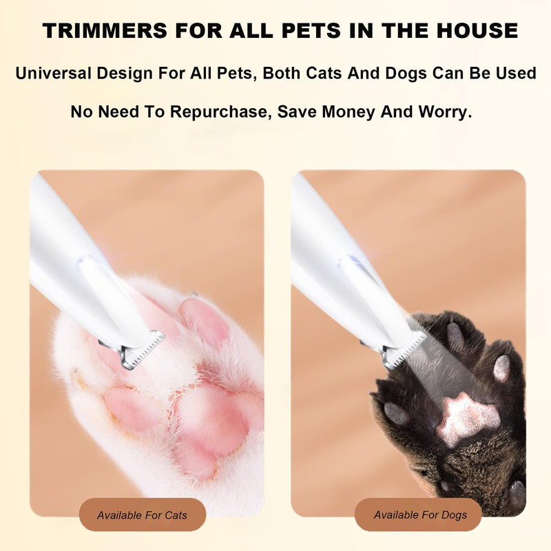 Saffory Dog Trimmer, Pet Claw Trimmer with LED Light, Low Noise USB Rechargeable Pet Clipper. Suitable for Dogs and Cats, for Trimming Hair Around Paws, Eyes, Ears, Face, Buttocks. (1), White 1 - PawsPlanet Australia