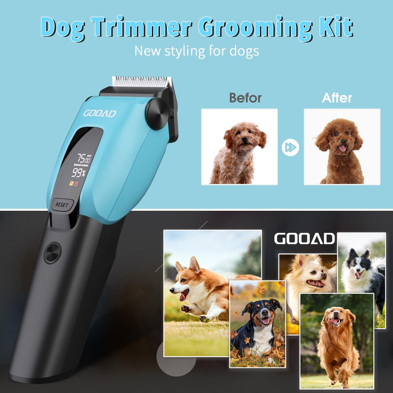 Dog Clippers for Grooming for Heavy Thick Coat, 3-Speed Low Noise Dog Grooming Kit, Electric Quiet Dog Hair Trimmer,Cordless,Rechargeable, Pet Hair Shaver for Small and Large Dogs Cats, Blue