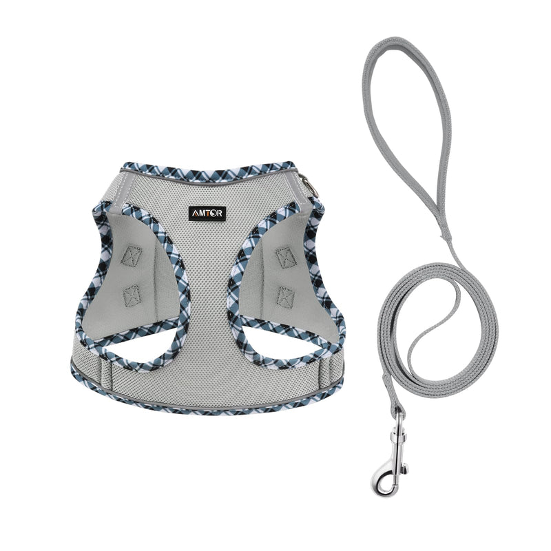 AMTOR Small Dog Harness with Leash Set, No Escape Easy Walk Puppy Harnesses for Training Walking, Step-in Reflective Soft Dogs Vest for XS S Medium Extra-Small Large Sized Dog(Grey) - PawsPlanet Australia