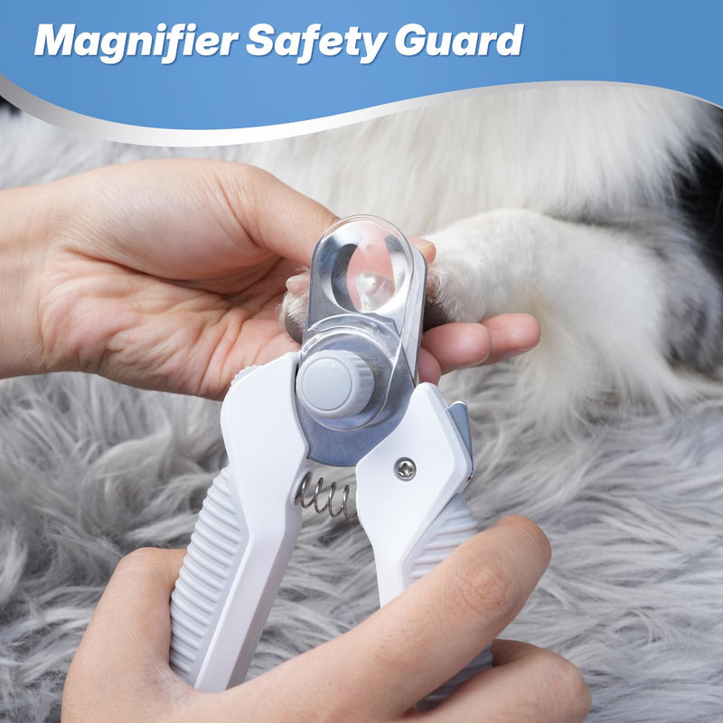 Dog & Cat Nail Clipper with 2 Adjustable Brightness LED lights, Safety Guard to Avoid Over-Cutting, Nail File, Extra Sharp Trimmer for Thick Pet Nails Grooming, Quick Sensor, Safety Lock, Rechargeable