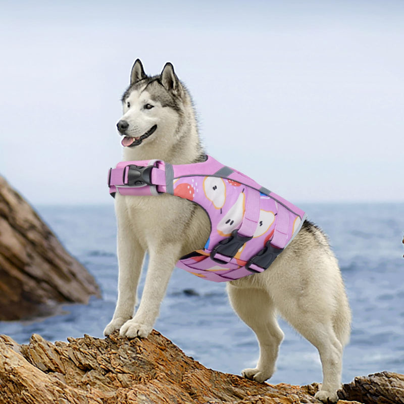Kuoser Dog Life Jacket with Reflective Stripes, Adjustable High Visibility Dog Life Vest for Swimming Boating L (Chest Girth:22.8-29.5'') Pear - PawsPlanet Australia