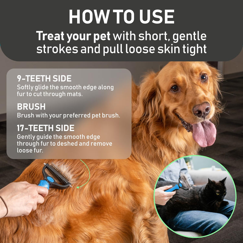 Maxpower Planet Original Pet Grooming Rake - Double-Sided Deshedding Dematting Tool, Undercoat Rake for Dogs & Cats, Extra-Wide Dog Grooming Brush & Deshedder Comb for Long Hair, Reduces Shedding 95% Blue Large - PawsPlanet Australia