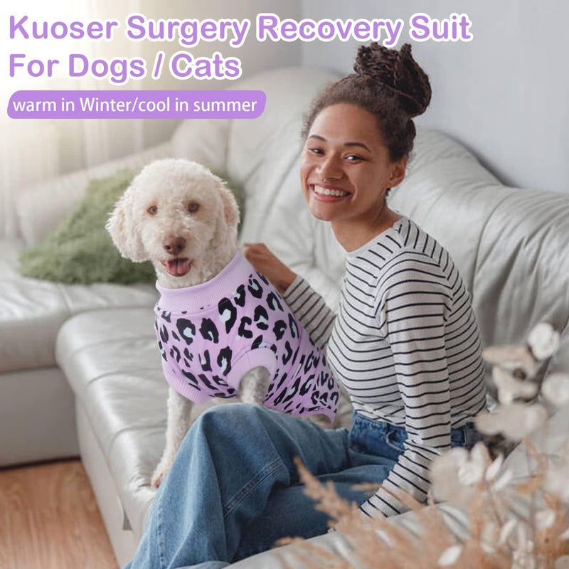 Kuoser Dog Recovery Suit for Dogs After Surgery,Professional Surgical Onesie for Female Male Dogs Spay Neuter,Soft Dog Surgery Suit Bodysuit for Abdominal Wounds Skin Disease,Purple Leopard M Medium (Back: 13.4" - 16.1"; Weight: 14 - 25LB) Purple Leopard - PawsPlanet Australia
