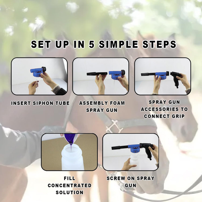 2 in 1 Portable Horse Bath Sprayer & Foam Wash,Lightweight Detangling Shower Gun for Quick Horse Washing,Water-Saving Equine Grooming Tools with 2 Nozzle Modes