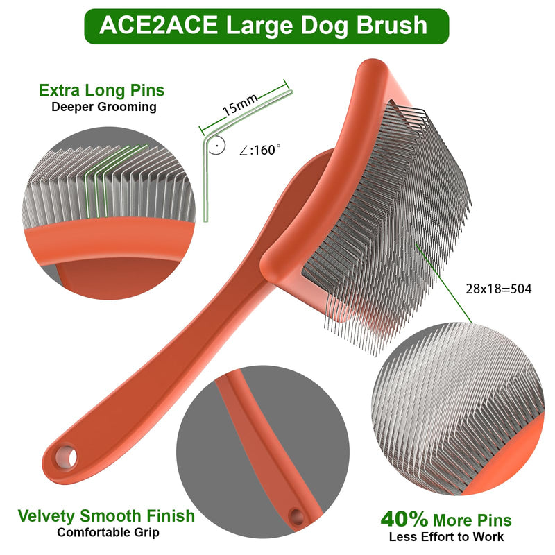 ACE2ACE Dog Slicker Brush, Doodle & Poodle Grooming Brush with Stainless-steel Comb, Large Dog Brush for Goldendoodles, Labradoodles, Golden Retriever and Poodles to Remove Tangles, Undercoat & Mats Orange