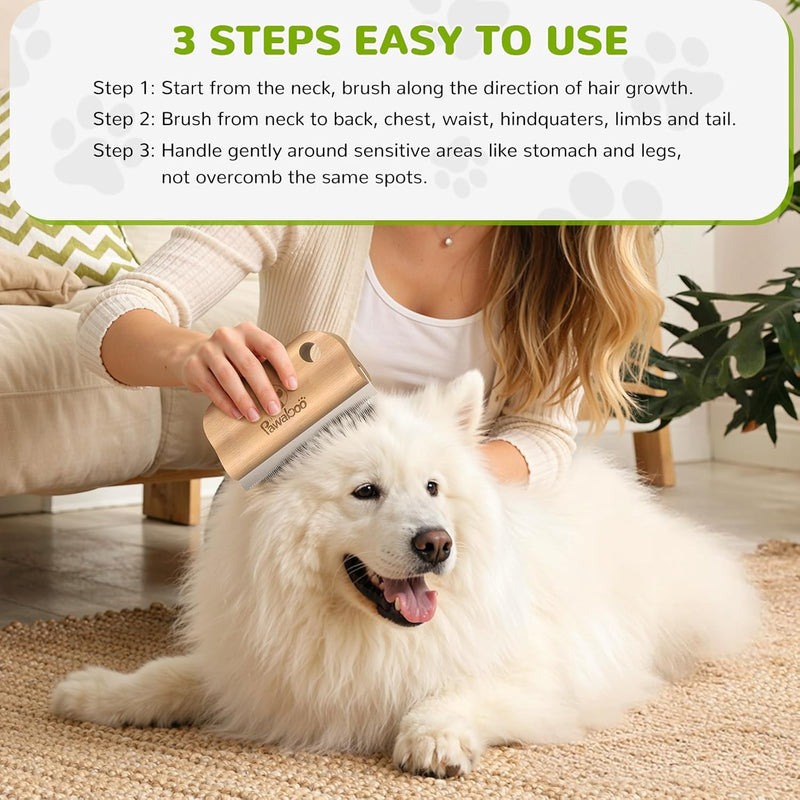 Pawaboo Deshedding Brush for Dogs & Cats, Dog Hair Removal Comb with Ergonomic Gripping, Wooden Grooming Shedding Brush for Short Hair Dogs and Cats, Hangable Pet Cleaning Comb Supplies, 5.1 Inch Short Teeth - PawsPlanet Australia
