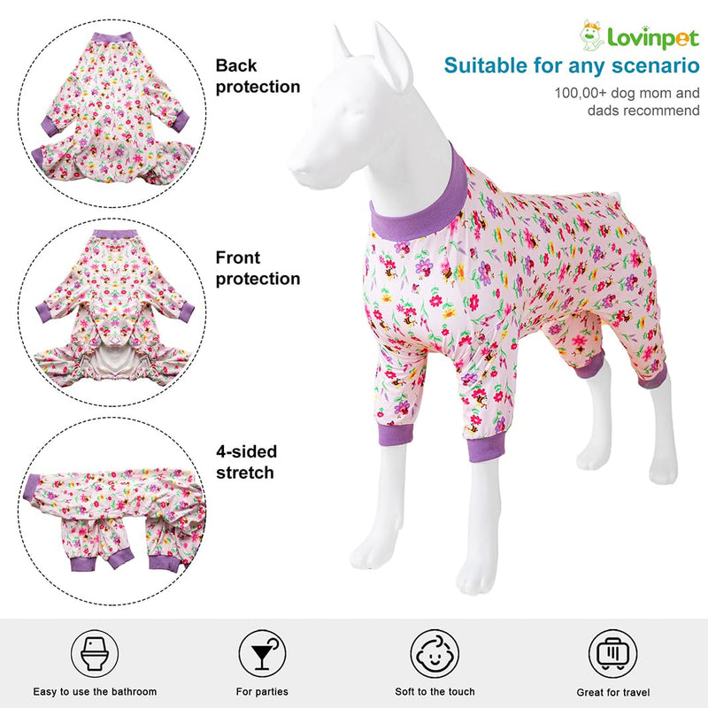 LovinPet Large Sized Dog Anxiety Calming Shirt,Pink Bees & Flowers Pink Print, Pajamas for Pitbulls, Onesies for Dogs, XL
