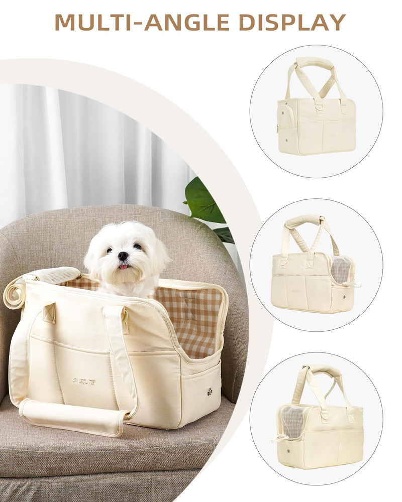 Dog Carrier for Small Dogs Rabbit cat with Large Pockets, Cotton Bag, Dog Carrier Soft Sided, Collapsible Travel Puppy Carrier (Beige, 17" L x 7.5" W x 12" H) 17.0"L x 7.5"W x 12.0"H Beige - PawsPlanet Australia