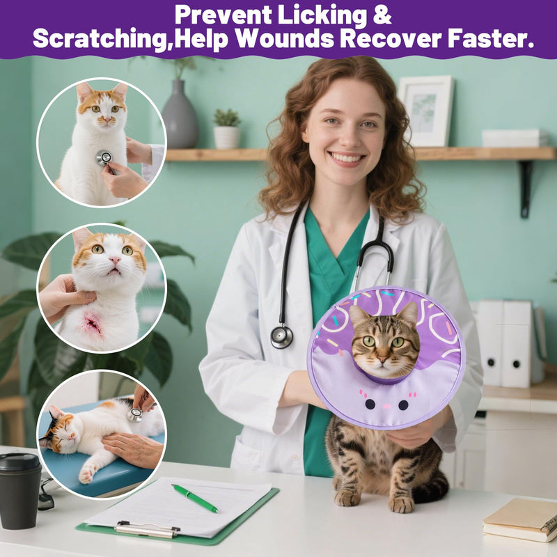 Cat Recovery Collar for Post Surgery,Soft Adjustable Elizabethan Neck Cone Waterproof Lightweight Donut Shape for Cats Small Dogs Kitten Puppy Pet