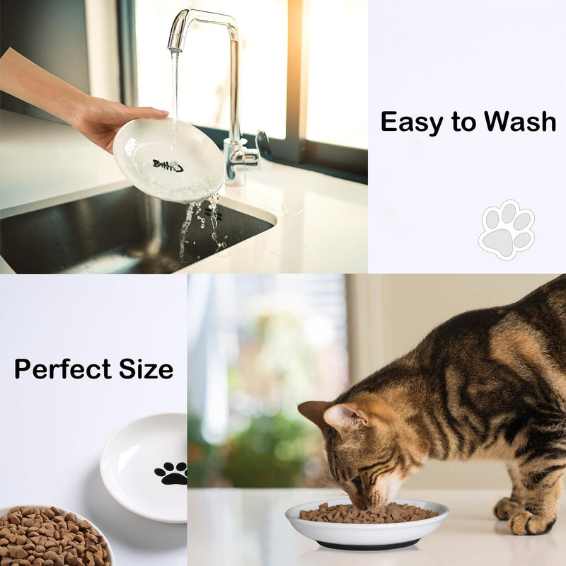Ceramic Cat Bowls, 3Pcs Whisker Friendly Shallow Food Bowls for Kittens, Cat Dishes Plates with Non-Slip Silicone Base‌ (Shallower-3 PACK) Shallower-3 PACK