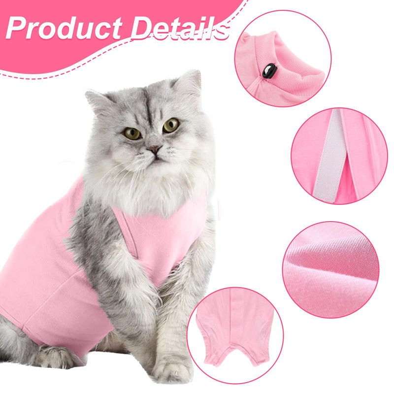 Cat Recovery Suit Breathable Cat Romper Anti-Leak Body for Pets E Collar Alternative Surgical Suit for Abdominal Wounds (Pink, S) Pink