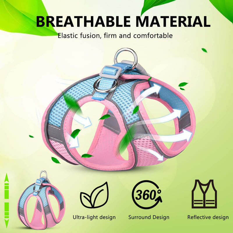 PETCUTE No Pull Dog Harness,Breathable Reflective Adjustable Dog Harness with Buckle,Lightweight,Front Clip Puppy Vest Harness with Sturdy Metal D-Ring,Easy Control for Outdoor Walking S Pink+Blue - PawsPlanet Australia