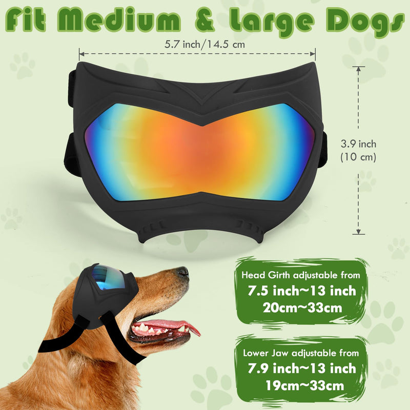 Dog Sunglasses, Dog Goggles for Large and Medium Breed with Adjustable Strap, UV Protection, Windproof, Waterproof, Dustproof and Snowproof, Dogs Eyes Protection, Wide Snout Rest, Soft Frame, Black A Black Frame+Color Lens - PawsPlanet Australia