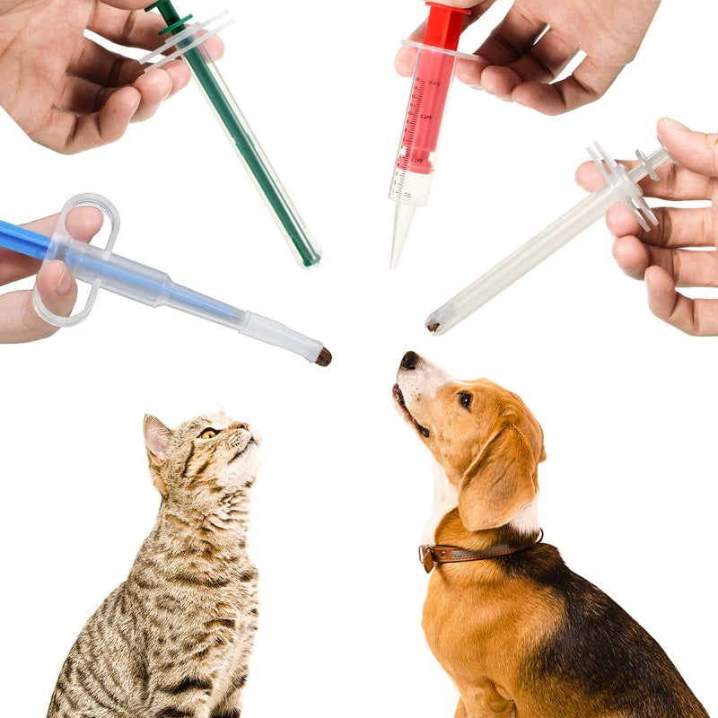 Patelai 4 Pieces Cat Pill Shooter Dog Pill Gun Pill Dispenser Pet Medicine Syringe Puppy Tablet Feeder for Small Animals (Blue, Green and red, White) Blue, Green and red, White - PawsPlanet Australia