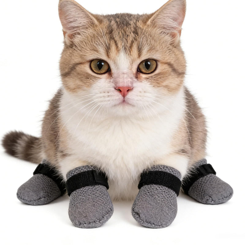STOBAZA 4-Pack Polyester Cat Paw Protectors with Adjustable Claw Guards for Treatments and Injections. Comfortable Protective Socks Against Scratching.