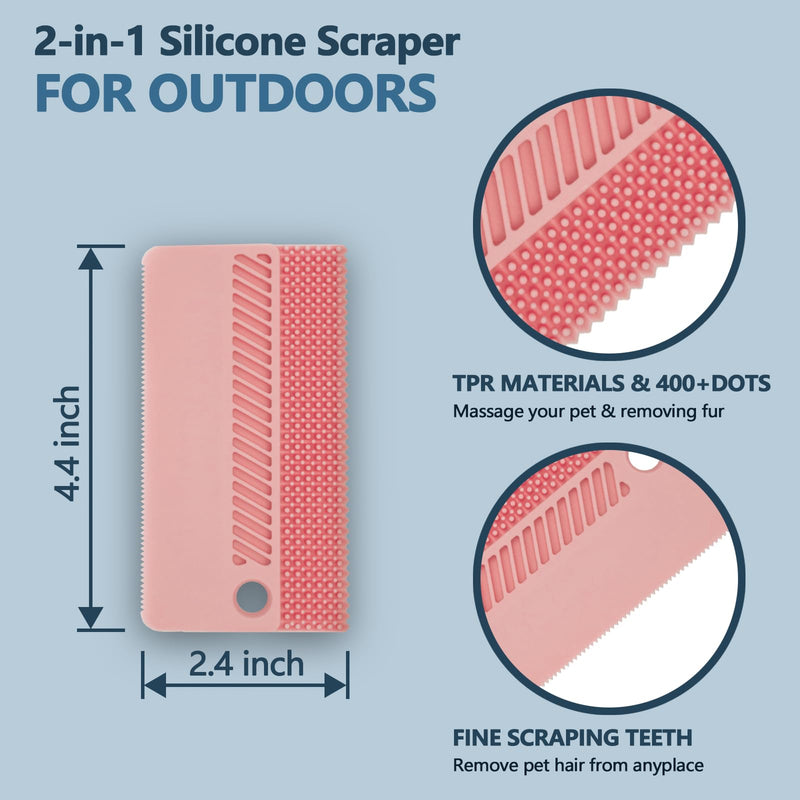 Self-Cleaning Cat Shedding Grooming Brush for Small Dog Pet Short Hair Remover Set Reusable Lint Removal Tool Carpet Scraper for Clothes Couch Bedding Furniture Car Pink - PawsPlanet Australia