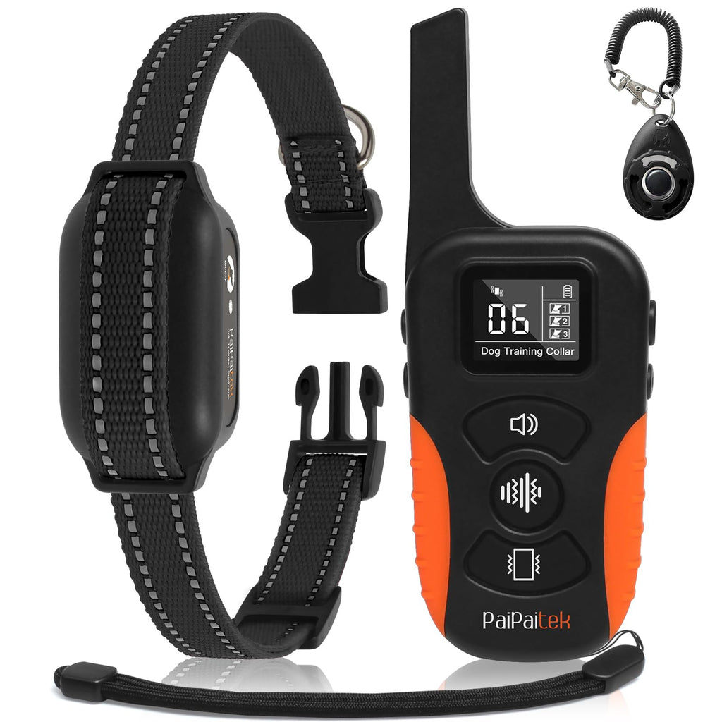 PaiPaitek No Shock Dog Training Collar with Remote 3300ft Range, Strong Vibrating Dog Collar Beep and Vibrate Only, Waterproof & Rechargeable Vibration Collar for Small Medium Large Dogs - No Prongs PD519V1