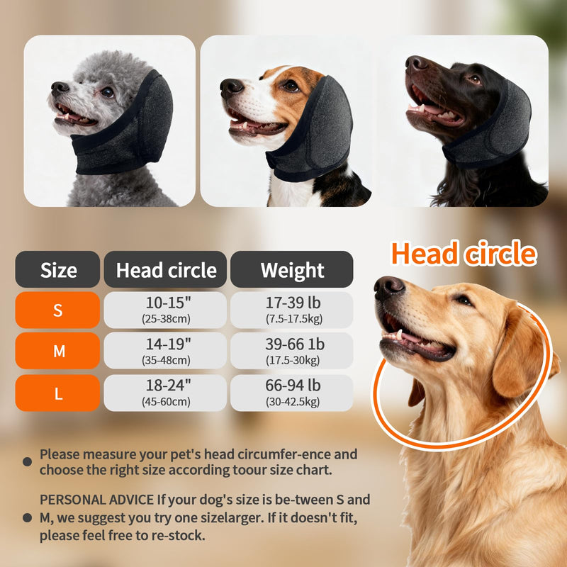 NEW Dog Ear Muffs Noise Protection Anxiety Relief for Fireworks Thunder, No Flap Ear Wrap Ear Covers for Bathing Swimming Grooming, Waterproof Elastic Adjustable Dog Snood Comfortable & Quiet(Grey, L) 1-Pack: Try It First