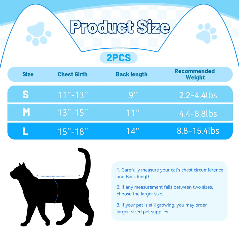 2PCS Blue Breathable Modal Cotton Cat Surgery Recovery Suit - Size L (Fits 8-14Kg), Elastic Lick-Proof Female Cat Onesie with Adjustable Collar, Pet Care for Spay Recovery & Weaning (L)
