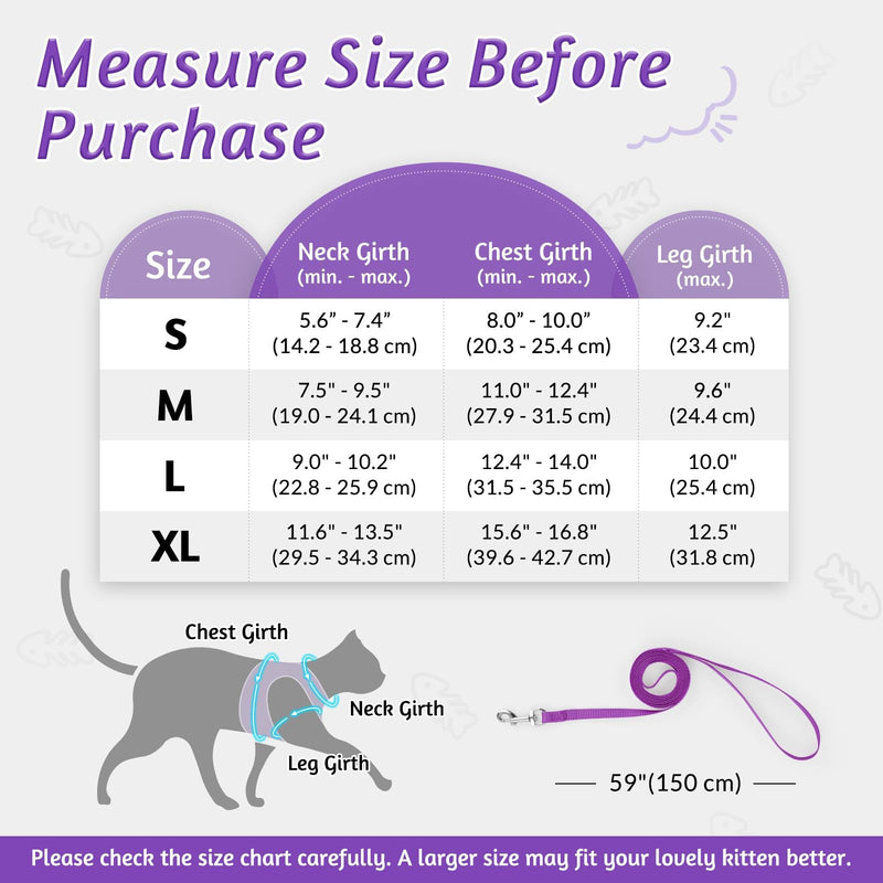 rabbitgoo Cat Harness and Leash Set for Walking Escape Proof, Adjustable Soft Kittens Vest with Reflective Strip for Extra Small Cats, Comfortable Choke-Proof Outdoor Vest Harness, Purple, M M (Pack of 1) - PawsPlanet Australia