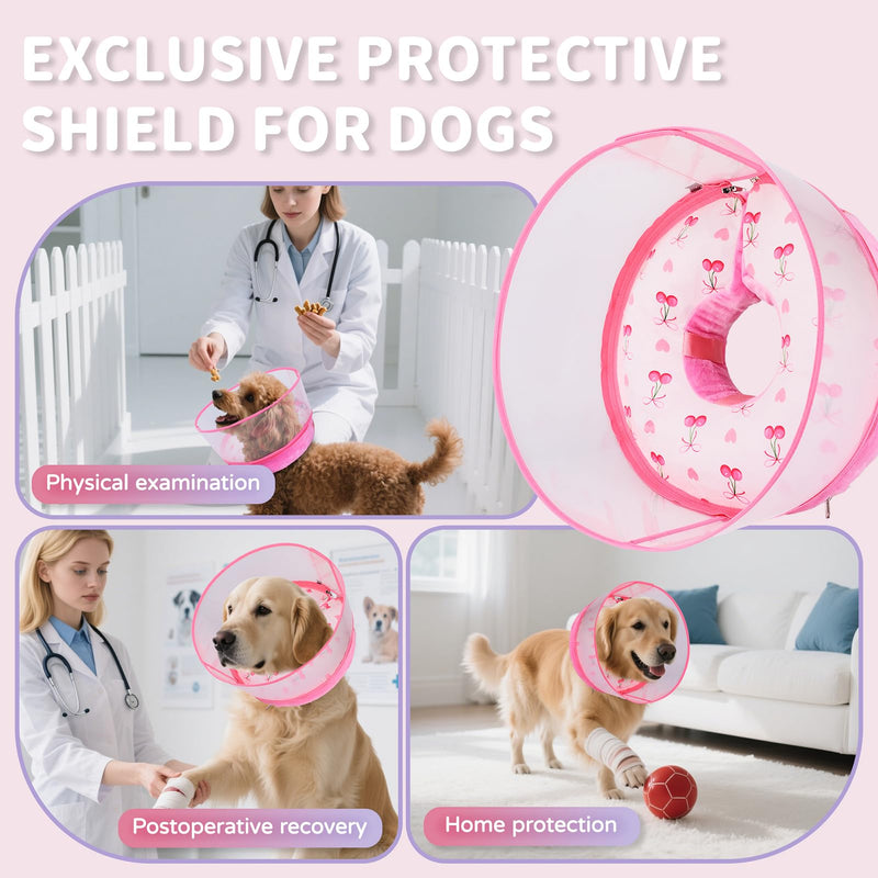 Inflatable Recovery Dog Cone Collar for Large Medium Dogs After Surgery, Soft Dog Donut Collar Adjustable Recovery Bone for Pets, Prevent from Biting & Scratching (Pink, M+) Pink M+