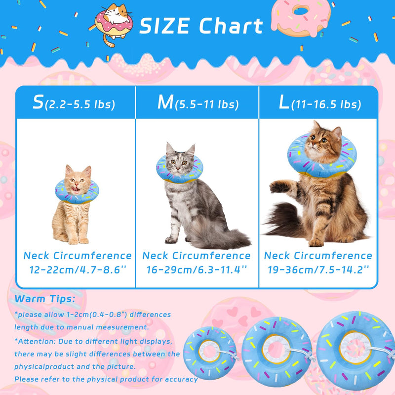 Cat Cone Collar Soft, Adjustable Cat Recovery Collar for Small Medium Large Cats, Cute Donut E Collar After Surgery, Anti-Lick Wound Healing Elizabethan Collar for Kittens(Donut Blue, Small) Donut Blue - PawsPlanet Australia