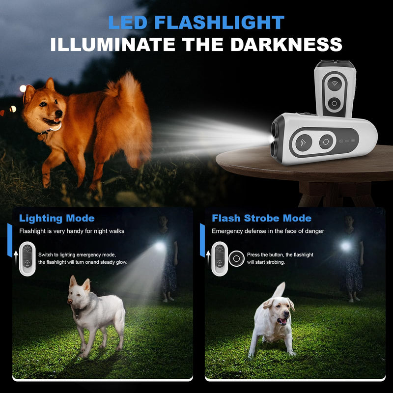 Dog Bark Deterrent Devices, Anti Barking Device for Dogs Indoor Outdoor, Rechargeable Ultrasonic Dog Bark Control Devices 50FT with Flashlight, Portable Dog Barking Silencer Dog Training