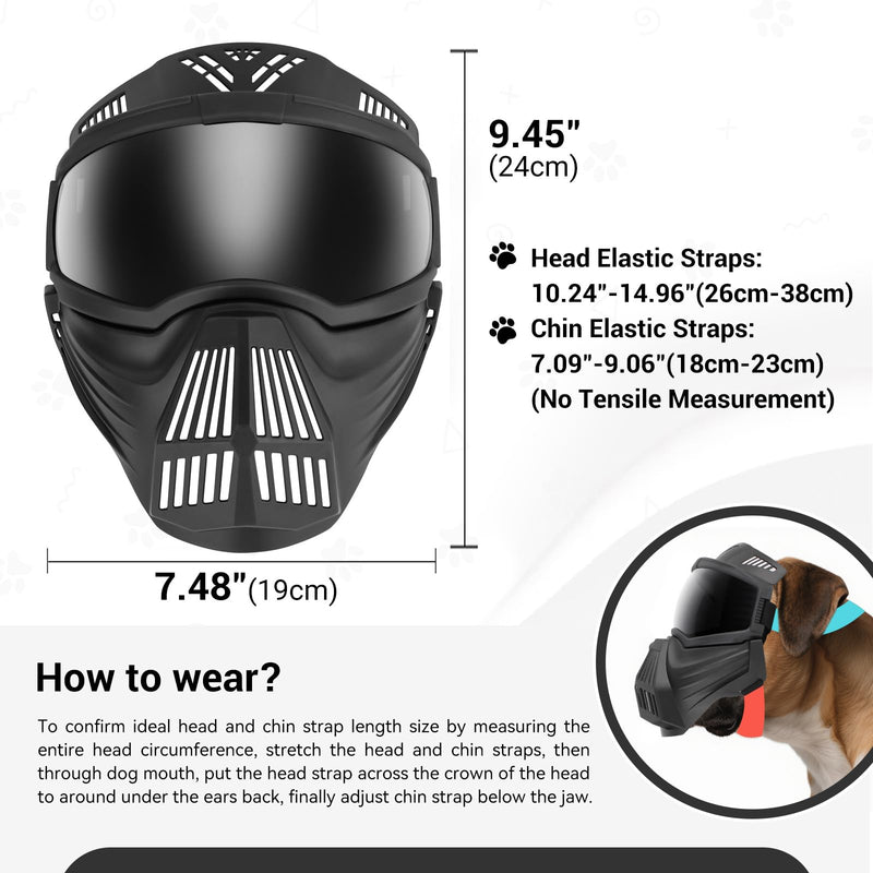 Namsan Large Dog Goggles with Basket Muzzle, Breathable, Full Face Protective, Dog Sunglasses with Mouth Cover for Medium to Large Dogs, Adjustable, Black (Full-Face)Black - PawsPlanet Australia
