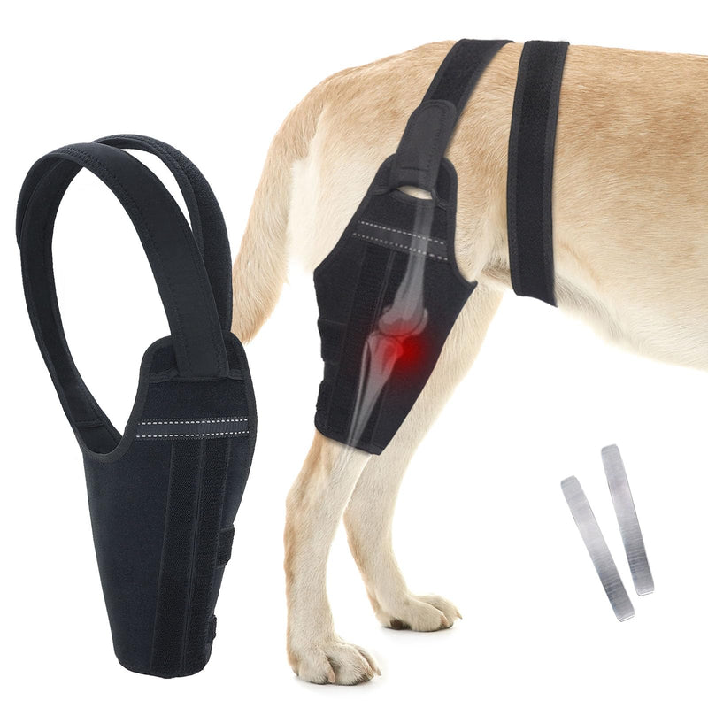 Dog Knee Brace for Torn ACL Hind Leg–Adjustable Support Dog Leg Brace for Back Leg with 2 Stabilizers, Hip Support to Reduces Pain Luxating Patella , Ligament Injuries, CCL (Black, Left Leg, L)