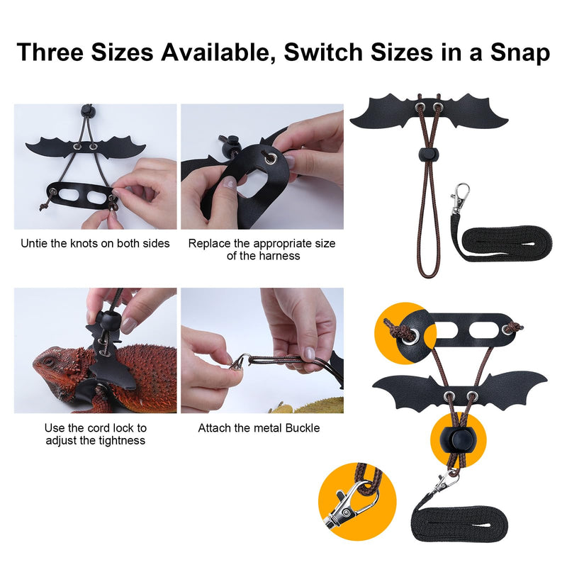 Bearded Dragon Harness and Leash Set, Adjustable Harness Soft Leather-3 Sizes (S, M, L) with Black Wing, Upgrade Lizard Reptile Leash Harness for Bearded Dragon,Lizard, Iguana or Gecko - PawsPlanet Australia