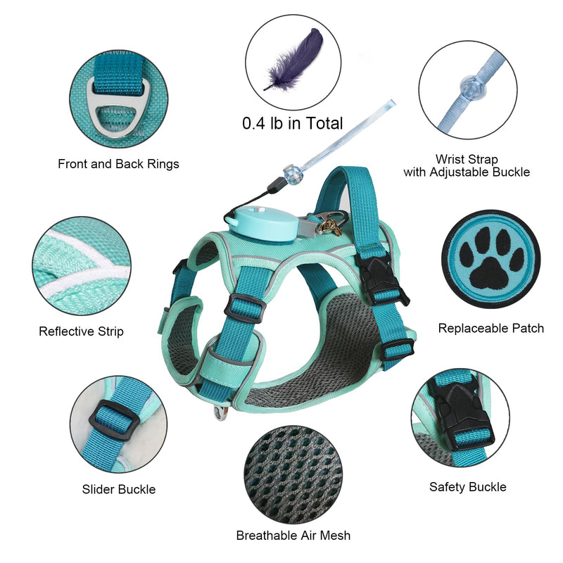 Dog Harness for Small Dogs up to 16lbs, 3-in-1 No Pull Lightweight Harness with 6.6ft Retractable,Wearable Leash Set,Front Clip,Handle,Reflective Dog Vest with Patch,Wrist Strap,Free Hand Leash-Blue XSmall (10-16lb) - PawsPlanet Australia