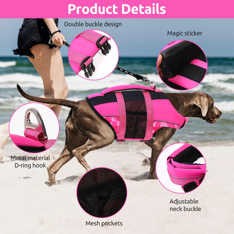 ASENKU Dog Safety Vest with Reflective Stripes, Adjustable High Flotation Dog Life Jacket, Ripstop Pet Lifesaver for Swimming Boating, Lightweight Pet Life Preserver for Large Dogs (Rose Red, 2XL) XX-Large Rose Red - PawsPlanet Australia