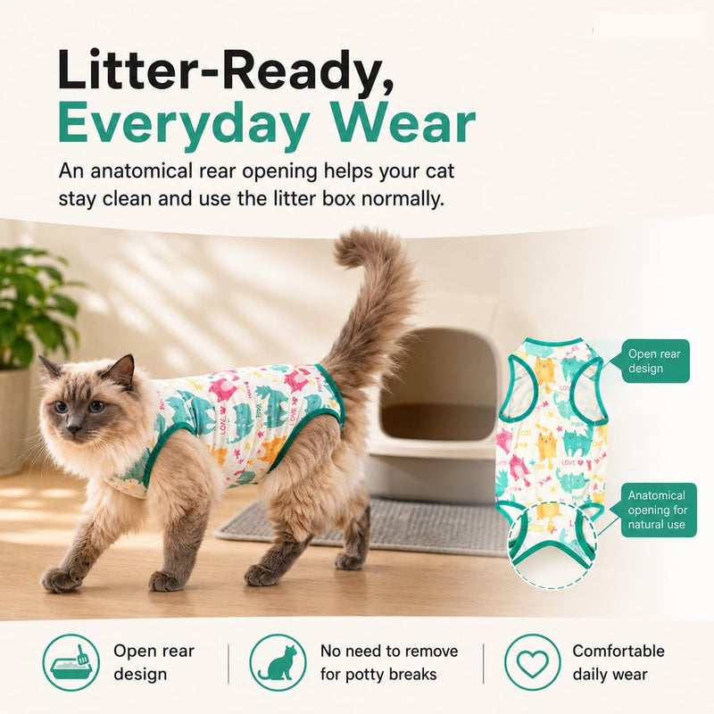 Cat Recovery Suit Surgical Onesie - Post Surgery - Soft Breathable Fabric - No-Cord Design - Protects Wounds and Skin After Spay or Neuter - Male and Female Cats | XX-Large