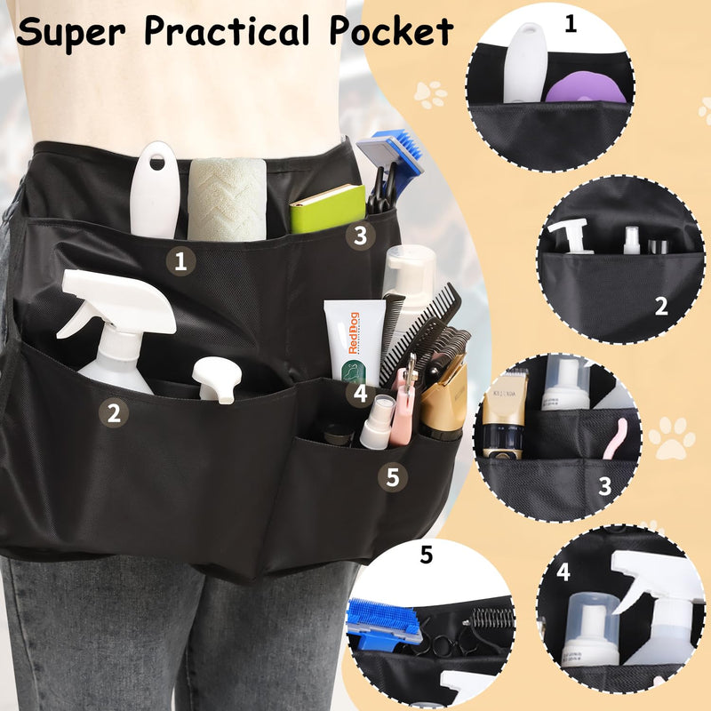 Rsobl Pet Groomer Pocket Apron Waterproof Pet Grooming Apron Work Aprons Clothes for Beauticians Pet Grooming Kit for Cats and Small Dogs - PawsPlanet Australia
