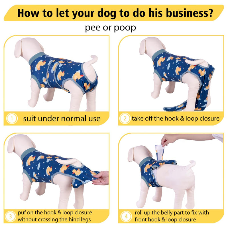 PetWarm Dog Neuter Recovery Suit Male, Onesie for Dogs, Bodysuit for Sensitive Skin Areas, Professional Pet Recovery Shirt Dog Abdominal Affected Areas Bandages, Duck Pattern, Green, 2XL XX-Large - PawsPlanet Australia