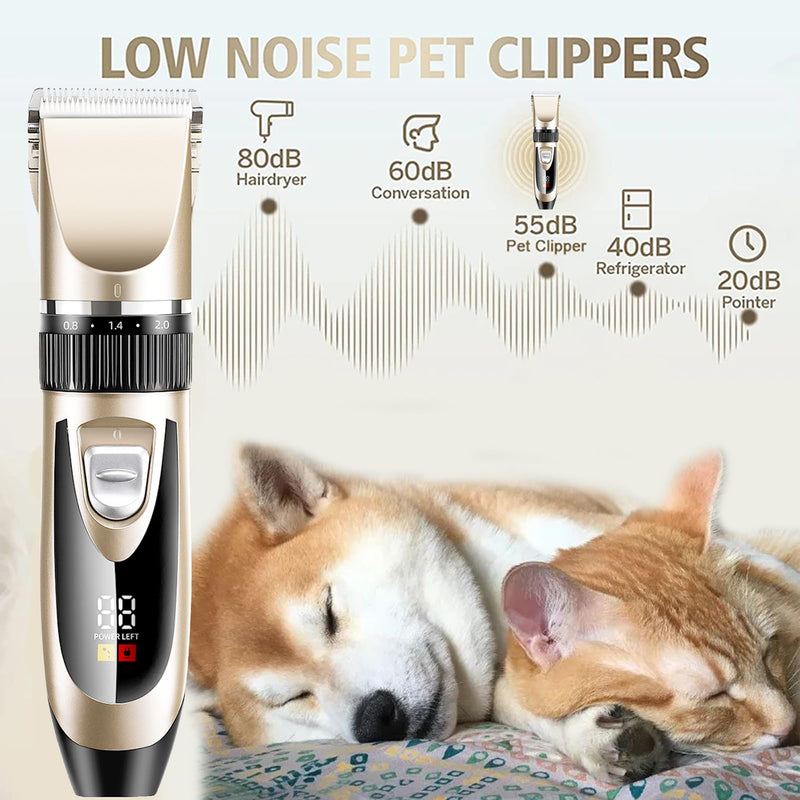 Professional Cordless Dog Clippers for Thick Coats – Low Noise Rechargeable Pet Grooming Clipper with Ceramic Blades, LED Display, Fast Charging for Dogs, Cats, All Pets (Grooming Kit) - PawsPlanet Australia
