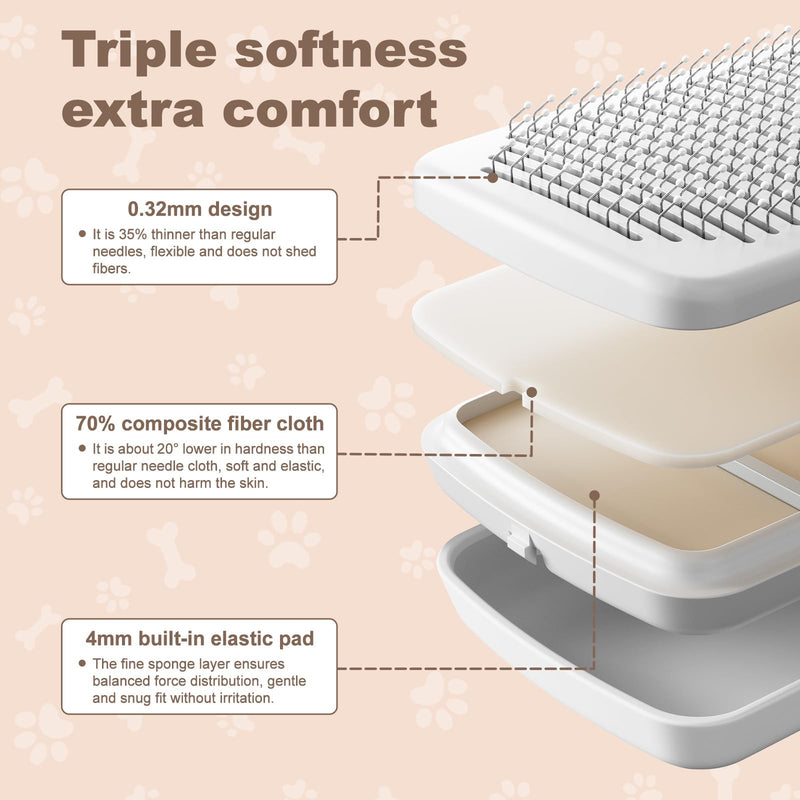 Self Cleaning Deshedding Cat Brush for Dogs & Cats,Adjustable Cat Brushes for Indoor Cats, Easy to Clean Grooming Tool for Long & Short Haired Pets White