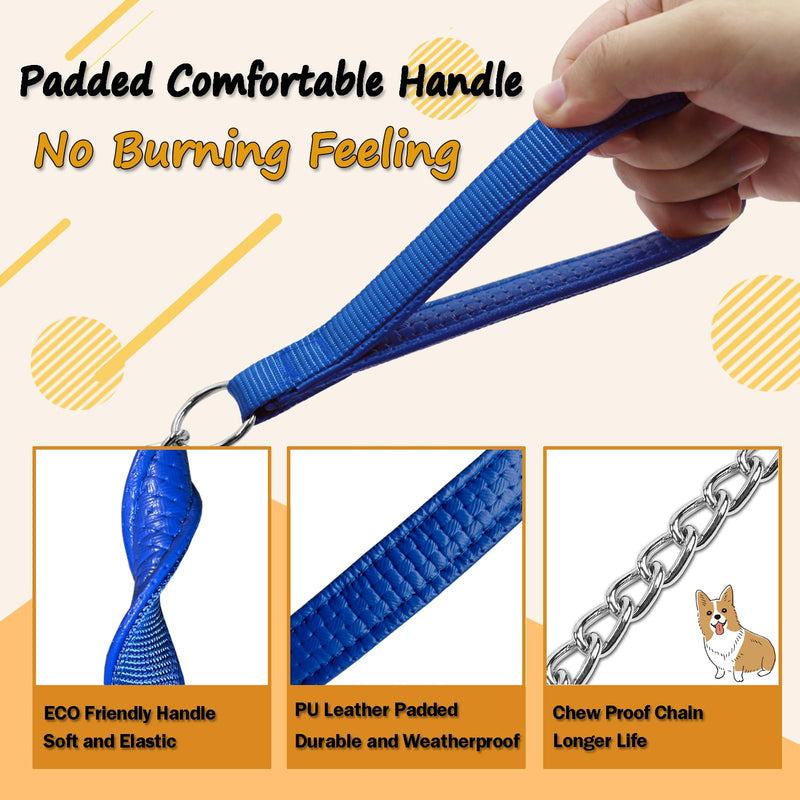 LOS ANDES Metal Dog Leash and Collar Set, 4FT Chew Proof Leash Heavy Duty Dog Chain Leash for Medium Large Dogs Comfortable Soft Padded Handle with Anti Bite Slip Chain Collar (4FT Blue) 3.5mm*4FT(for medium& large dogs) - PawsPlanet Australia