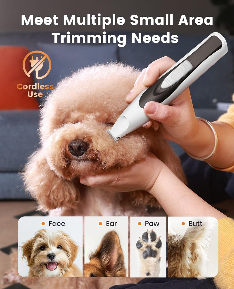 oneisall Low-Noise Dog Paw Trimmer with LED Light, Paw Trimmer for Dogs &Cats 0.8inch/20mm Wide Blade, 35dB Cordless Electric Pet Paw Grooming Clippers for Paws, Ears, Face, Rump White - PawsPlanet Australia