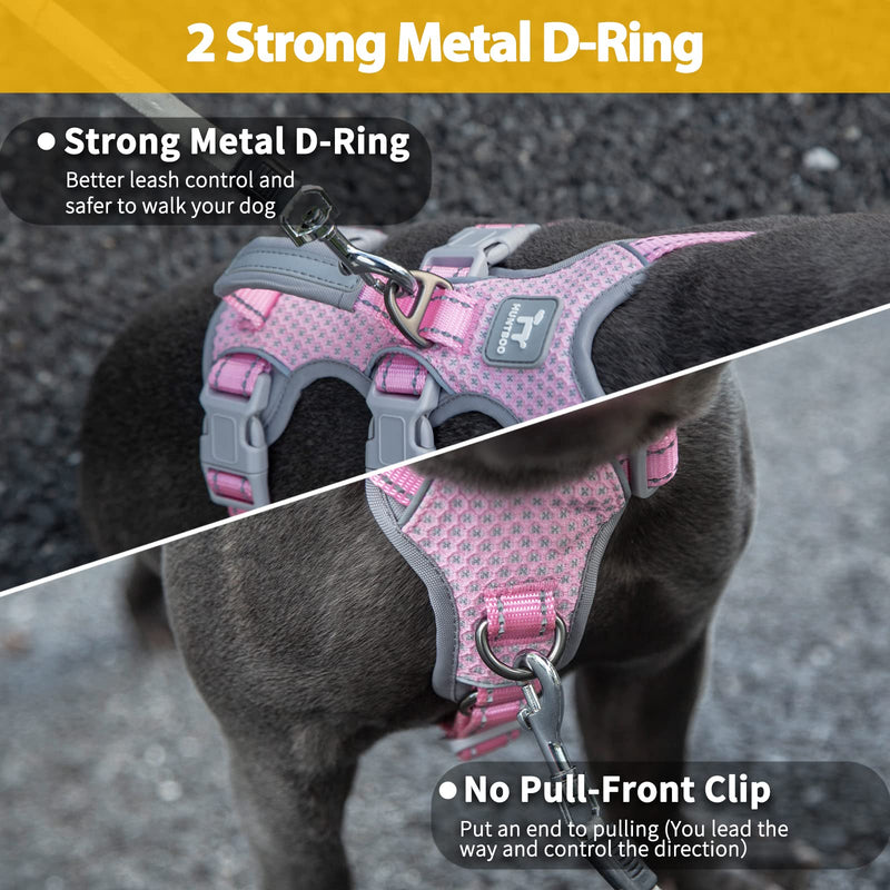 Huntboo Escape Proof Dog Harness, Escape Artist Harness, Fully Reflective Harness with Padded Handle, Breathable,Durable, Adjustable Vest for Medium Dogs Walking, Training, and Running Gear (Pink,M) Pink Medium(Pack of 1)