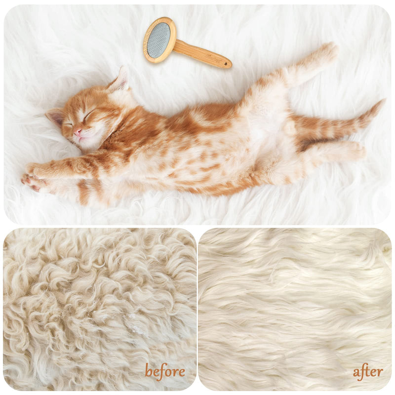 Sheepskin Wool Brush Stainless Steel Pins Bamboo Slicker Carding Rug Comb Macrame Brush Fur Brushes Wool Carding Brushes with Long Prongs for Unmat Fur Rugs Pillows Short Hair Pet Grooming Deshedding - PawsPlanet Australia