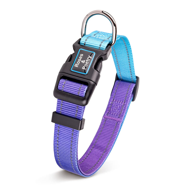 Roses&Poetry Reflective Dog Collar and Lead with Gradient Violet,Adjustable Durable Pet Collars Leash for Medium Large Dogs （Violet-L) Purple L - PawsPlanet Australia