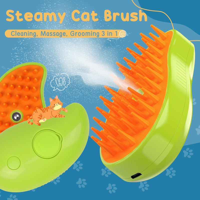GIGART Cat Steam Brush, Pet Grooming Brush with Steam Technology, Self Cleaning Brush for Massage, Removing Tangled and Loose Hair, for Cat and Dog (Green) Green - PawsPlanet Australia