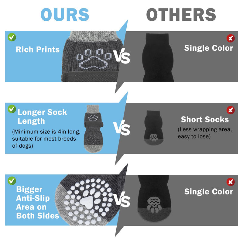SCENEREAL Dog Socks to Prevent Licking Paws for Hardwood Floors Anti Slip, Dog Grippy Boots Shoes for Hot/Cold Pavement, Paw Protectors with Grippers for Small Medium Large Senior Dogs S(Pack of 4) Grey Pearl Paw - PawsPlanet Australia