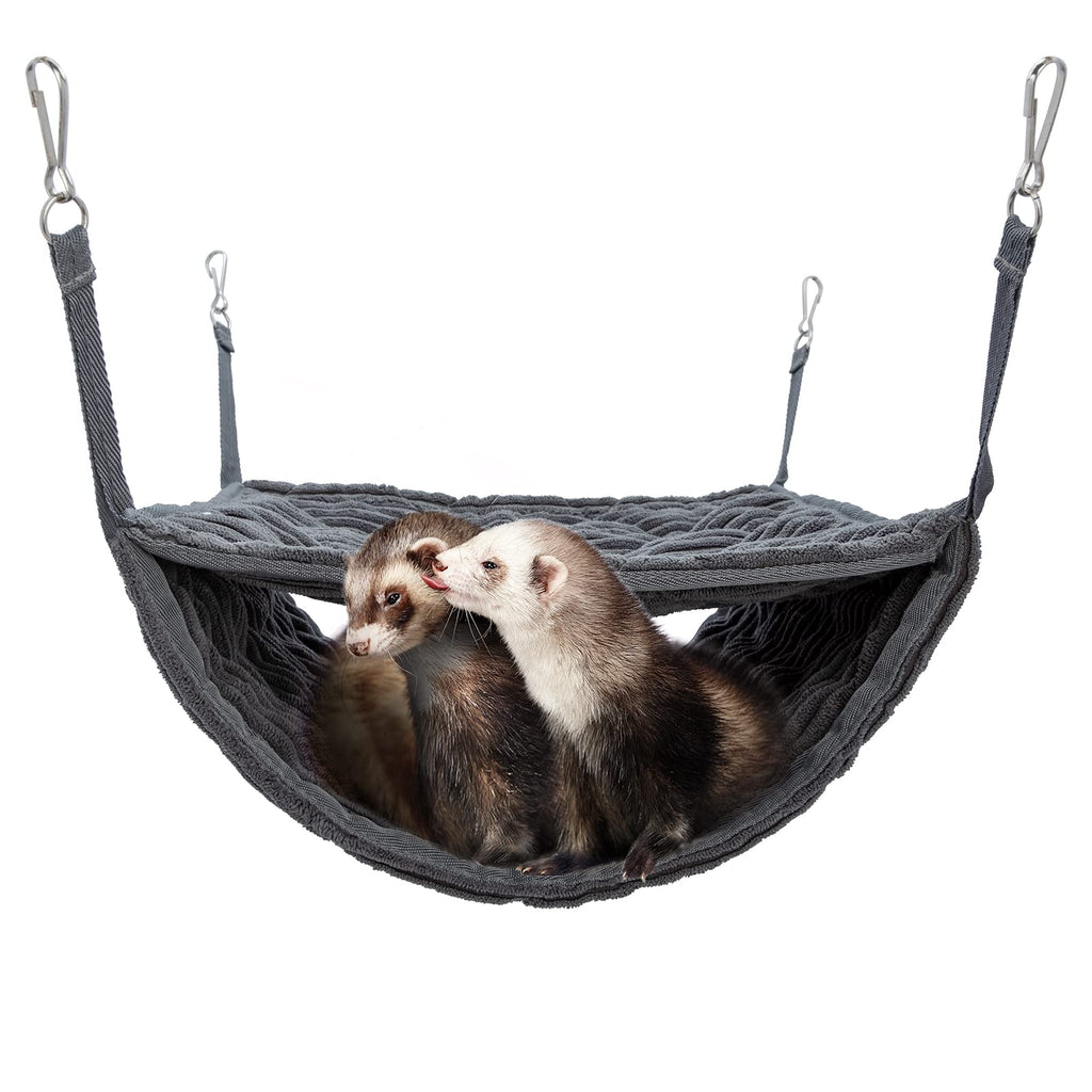 Niteangel Luxury Double Bunkbed Hammock, Fit 2 Adult Ferrets or 5 More Adult Rats Warm Plush Hanging Hammock Bed Hideout for Hamster Guinea Pig Rat Ferret Chinchill(Gray) Gray