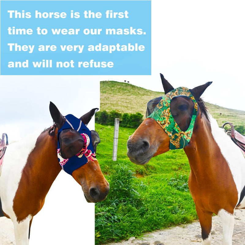 Super Comfort Fly Marsks for Horses of 2pcs Set-Horse FlyMask with Ears- Elasticity Fly Mask with UV Protection（Size：L 2 pcs