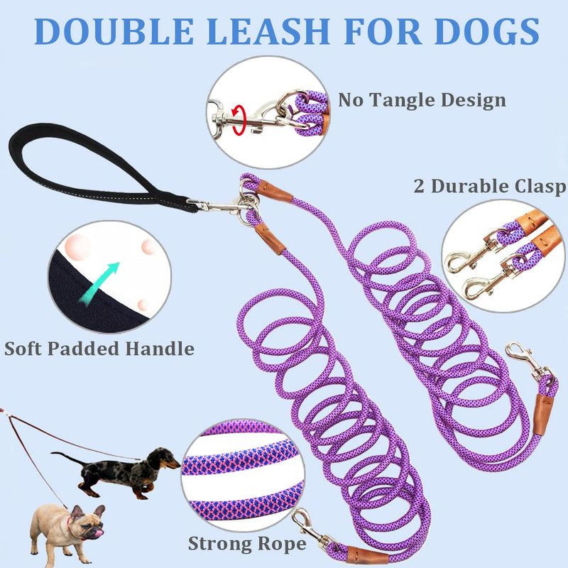 8FT Double Dog Leash, 2 Way Mulitiple Dog Leash Detachable No Tangle with Soft Padded Handle, 1/4" Rope Dual Dog Leash for 2 Dogs Outdoor Walking pink blue 8ft* 1/4" - PawsPlanet Australia